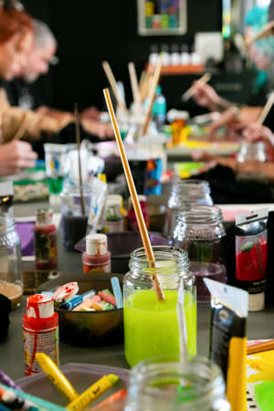 Cape Town, South Africa - April 19, 2021: Team Building workshop in art classのeditorial素材