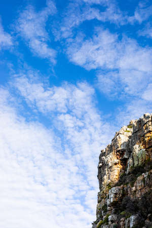 Rugged mountain landscape with fynbos scrub bush flora in Cape Town South Africa