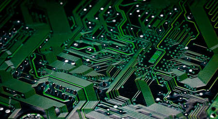 Macro Close up of printed wiring and soldering on PC circuit boardの写真素材