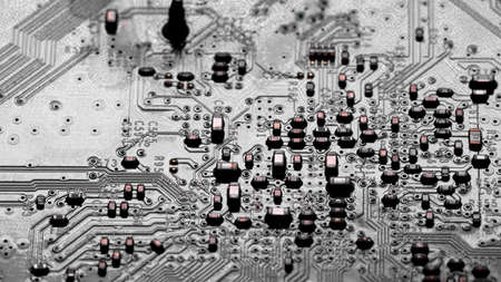 Macro Close up of components and microchips on PC circuit board