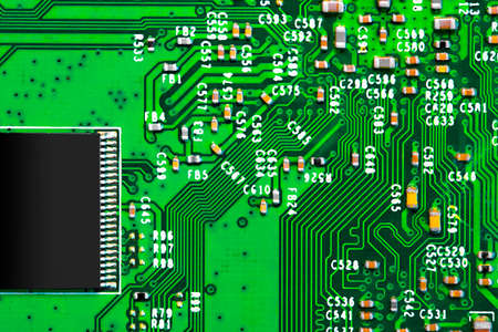 Macro Close up of components and microchips on PC circuit boardの写真素材