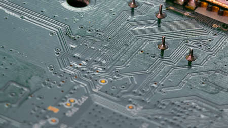 Macro Close up of printed wiring on PC circuit board of modem router