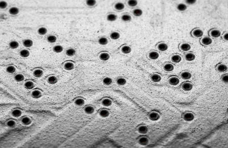 Macro Close up of printed wiring and components on PC circuit board