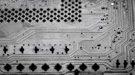 Macro Close up of printed wiring and soldering on PC circuit boardの写真素材