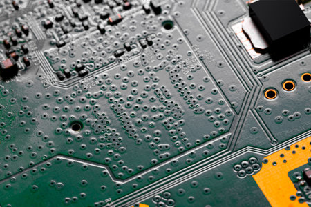 Macro Close up of components and microchips on PC circuit board