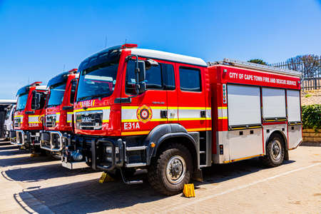 Cape Town, South Africa - February 17, 2022: MAN Trucks Brand Fire-and-Rescue Fire Engine Pump