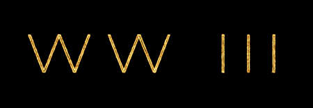 WORLD WAR THREE Text with Burning Flames Effect on Black Backgroundの写真素材