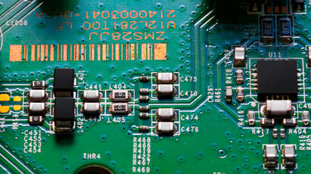 Macro Close up of components and microchips on PC circuit board