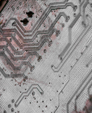 Macro Close up of printed wiring on PC circuit board of modem router