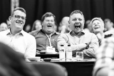 Johannesburg, South Africa - October 22, 2014: Delegates attending a sales convention in large conference hallのeditorial素材