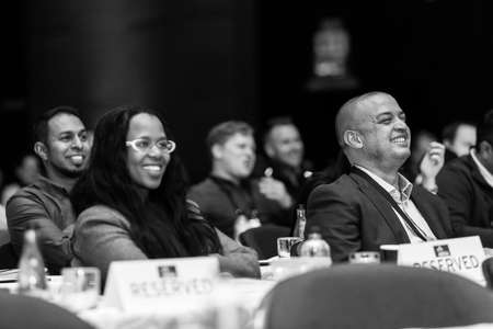 Johannesburg, South Africa - August 17, 2017: Delegates attending a sales convention in large conference hallのeditorial素材