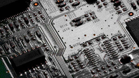 Macro Close up of components and microchips on PC circuit board