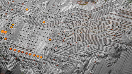 Macro Close up of printed wiring on PC circuit board of modem routerの写真素材
