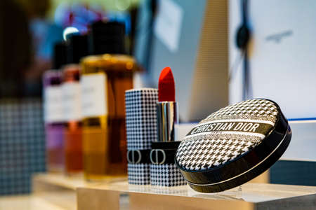 Cape Town, South Africa - March 15, 2022: Cosmetic products on display in Christian Dior retail storeのeditorial素材