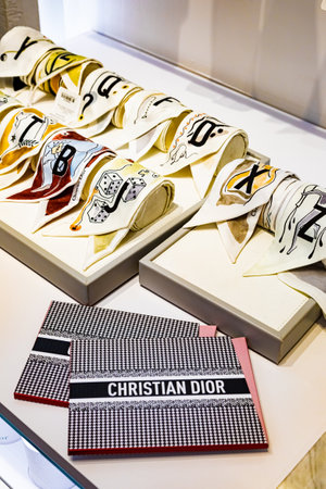 Cape Town, South Africa - March 15, 2022: Clothing accessory products on display in Christian Dior...