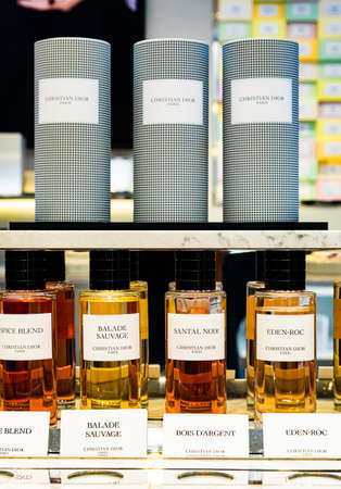 Cape Town, South Africa - March 15, 2022: Cosmetic products on display in Christian Dior retail...