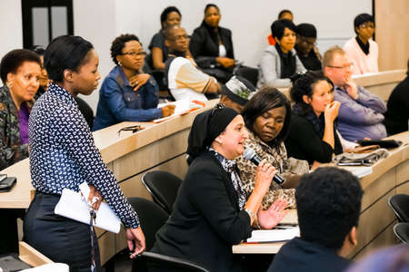 Johannesburg, South Africa - November 20, 2014: Diverse students attending a lecture in College Auditoriumのeditorial素材