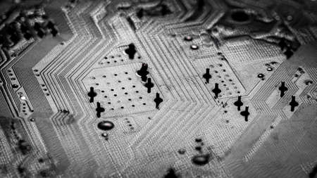 Macro Close up of printed wiring and soldering on PC circuit board