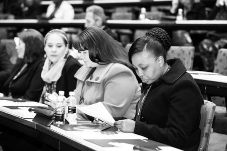 Johannesburg, South Africa - June 26, 2015: Delegates attending a AGM meeting in auditorium hall
