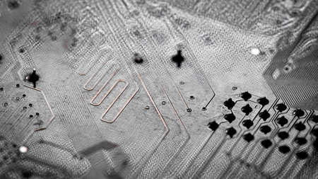 Macro Close up of printed wiring and soldering on PC circuit board