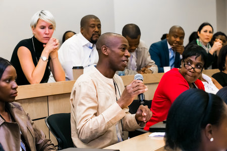 Johannesburg, South Africa - November 20, 2014: Diverse students attending a lecture in College Auditoriumのeditorial素材