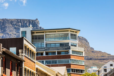 Cape Town, South Africa - December 7, 2022: Street view of city buildings with Table Mountain in backgroundのeditorial素材