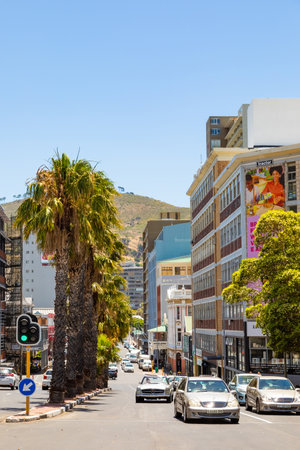 Cape Town, South Africa - December 7, 2022: Street view of City buildings with Table Mountain in the backgroundのeditorial素材