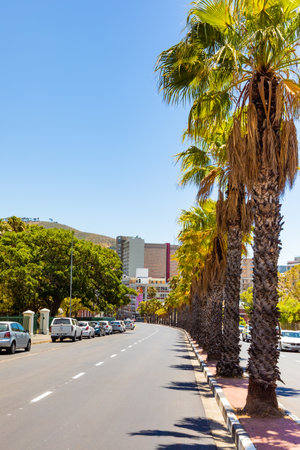 Cape Town, South Africa - December 7, 2022: Street view of City buildings with Table Mountain in the backgroundのeditorial素材