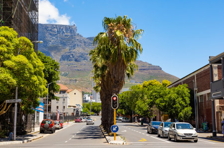 Cape Town, South Africa - December 7, 2022: Street view of City buildings with Table Mountain in the backgroundのeditorial素材