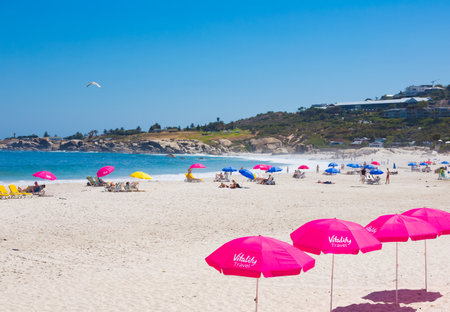 Cape Town, South Africa - February 13, 2023: View of vacationers on Camps Bay beachのeditorial素材