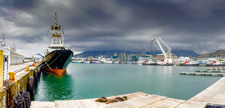 Cape Town, South Africa - March 8, 2023: Shipyard docks at V and A Waterfront Harbour