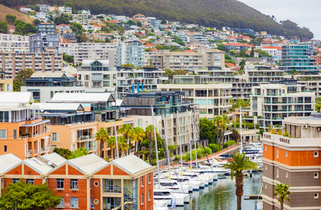 Cape Town, South Africa - Elevated view of V and A Waterfront dock areaのeditorial素材
