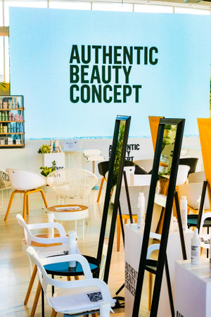 Cape Town, South Africa - November 15, 2022: Empty professional hair salon with large mirrorsのeditorial素材