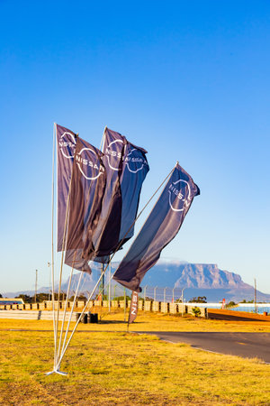 Cape Town, South Africa - February 24, 2023: Nissan vehicle branding flags at race trackのeditorial素材