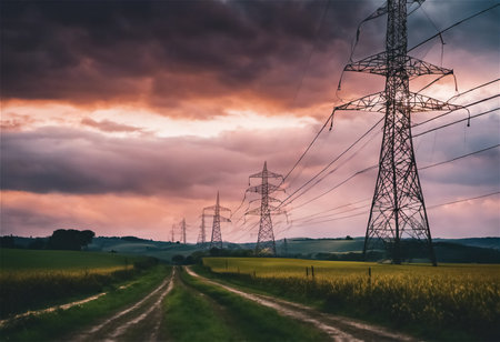 AI Generative illustration digital art of electricity transmission linesの素材