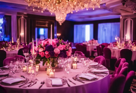 An AI Generative illustration digital art of decor for gala dinner in banquet hallの素材