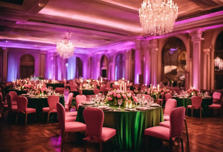An AI Generative illustration digital art of decor for gala dinner in banquet hallの素材