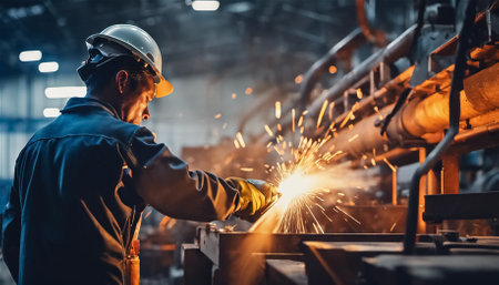 AI Generative illustration digital art of workman in manufacturing factoryの素材