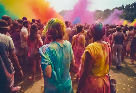 An AI Generative illustration of a traditional Holi Festival of Colour sceneの素材