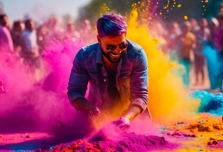 An AI Generative illustration of a traditional Holi Festival of Colour sceneの素材