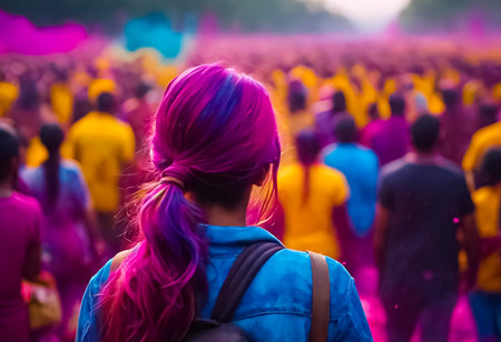 An AI Generative illustration of a traditional Holi Festival of Colour sceneの素材
