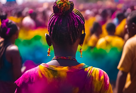 An AI Generative illustration of a traditional Holi Festival of Colour sceneの素材