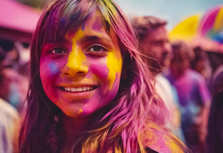 An AI Generative illustration of a traditional Holi Festival of Colour sceneの素材