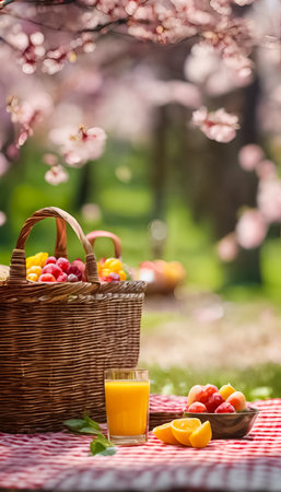 An AI Generative illustration of a springtime Picnic in countrysideの素材
