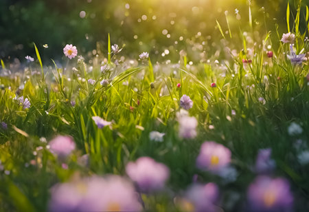 An AI Generative illustration of a country meadow in springtimeの素材