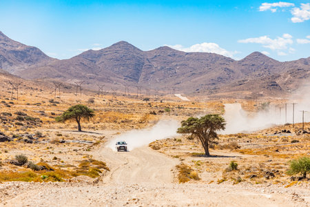 4x4 vehicle traveling on gravel road in the Richtersveld National Park, South Africa
