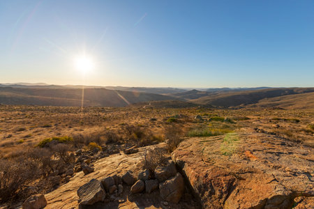 Elevated view of arid landscape in the Namaqualand region of South Africaの写真素材