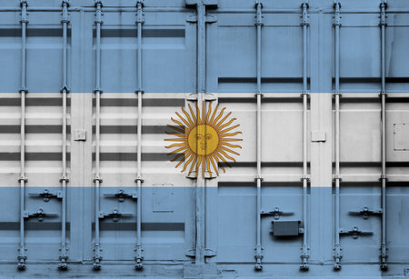 Shipping container with Argentina national flag overlay symbolising tariffs and international trade...