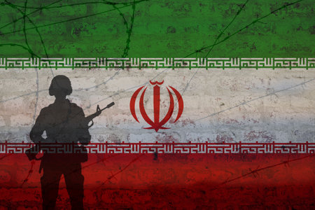 Conceptual image of war between Israel and Iran, using flag and silhouetteの写真素材