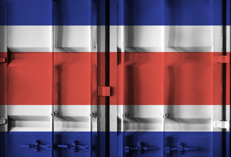 Shipping container with Costa Rica national flag overlay symbolising tariffs and international trade...